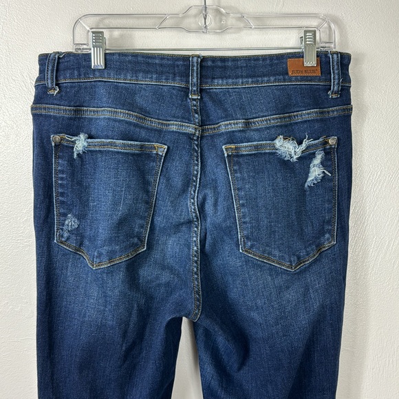 Judy Blue Skinny Fit Destroyed Stretch Jeans Women's 14W Med. Blue Holes Fraying - Picture 8 of 15